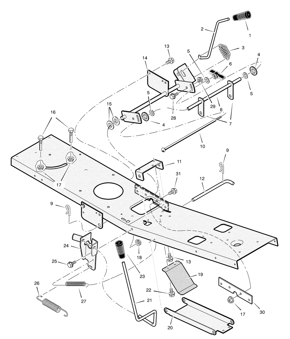 Mower Housing Suspension Diagram and Parts List for 309003X99NA  Briggs and Stratton Lawn Tractor